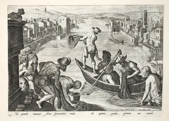Fishing on the Arno Using Boats and Nets, illustration from 
